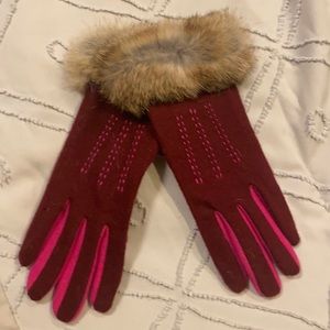 Echo NWOT Size L Fur Banded Wool/Cashmere Glove with Phone Touch